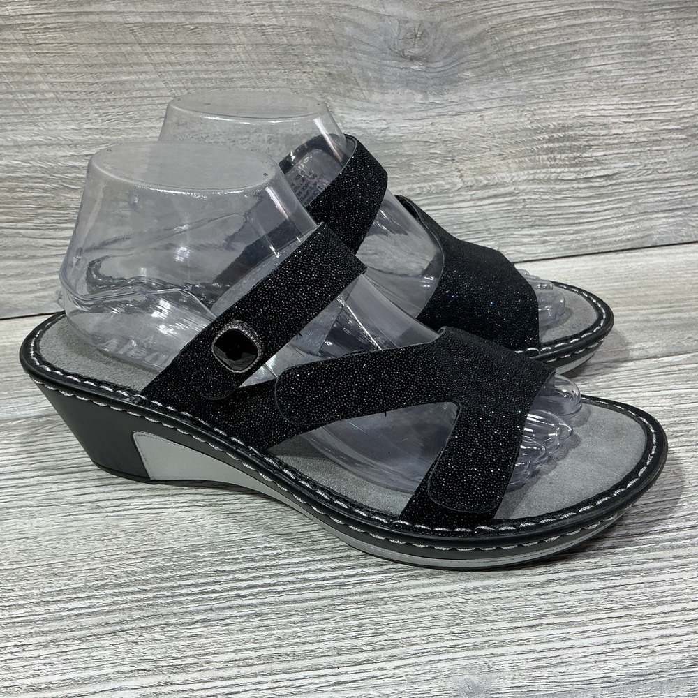 Alegria Loti Glitteroti Wedge Sandals Black Glitter Womens Size EU 39 US 9-9.5
